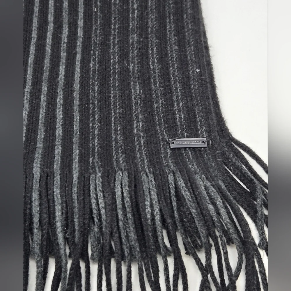 MICHAEL KORS LONG BLACK & GREY STRIPE SCARF FRINGE ENDS UNISEX OS WINTER COSY